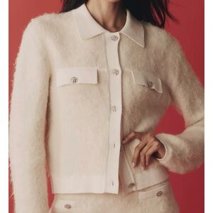 NWT Endless Rose Textured Collared 12% Wool Cardigan Sweater w Crystal Buttons